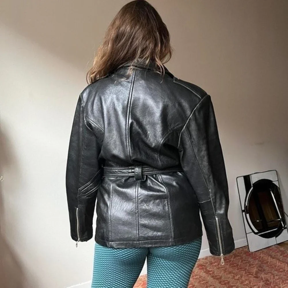 Vintage 80s black leather motorcycle jacket - Picture 2 of 4